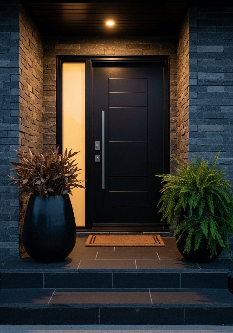 Porte noire moderne vitre jaune