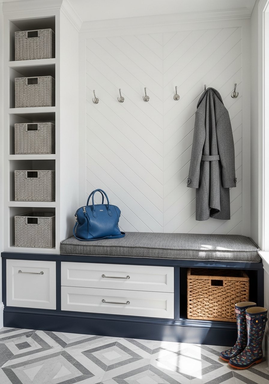 mur chevrons banc gris