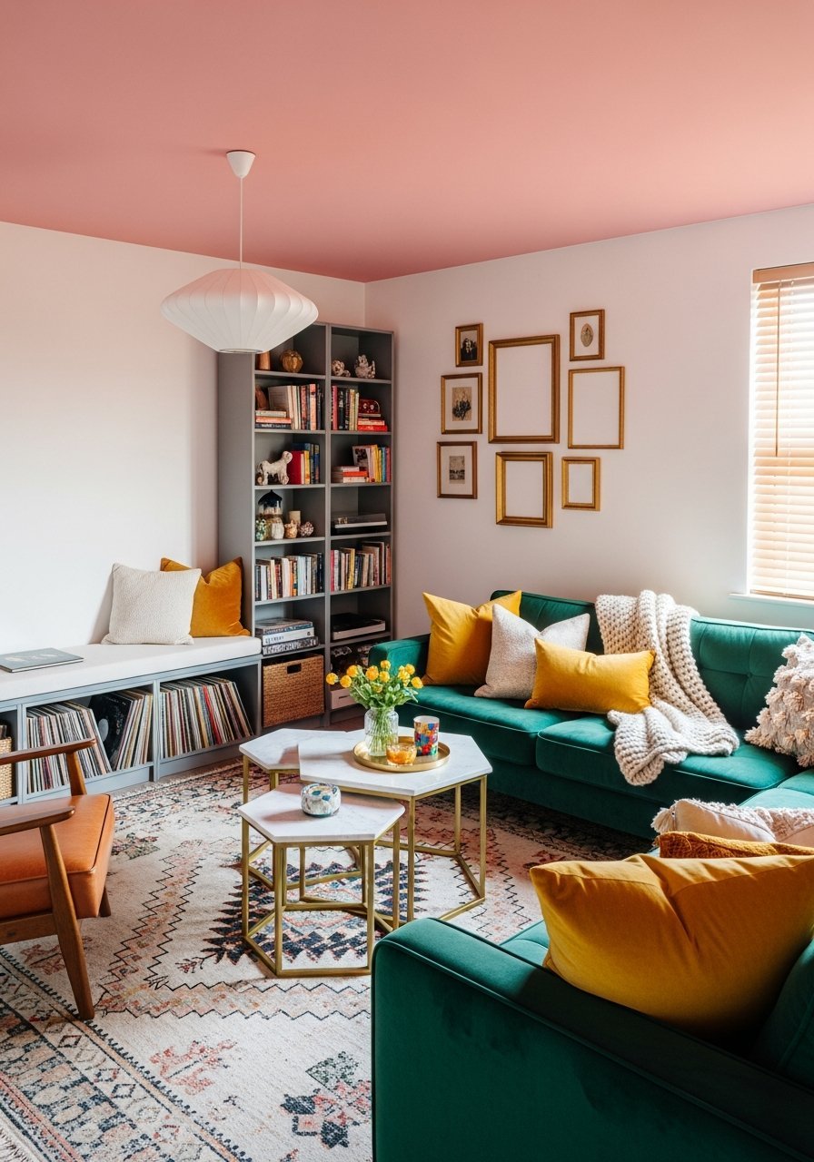 plafond peint rose deco