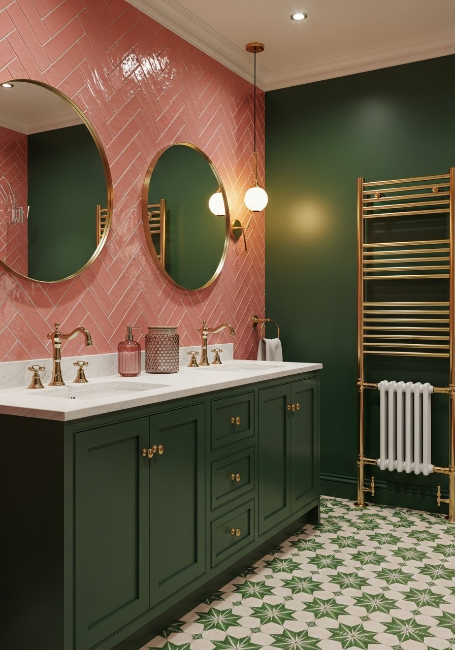 zellige rose chevrons meuble vert