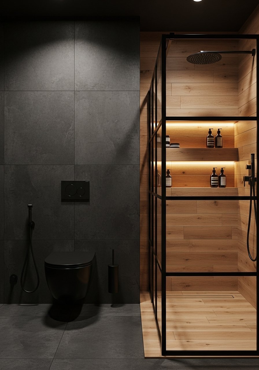 Lambris mur noir miroirs octogonaux