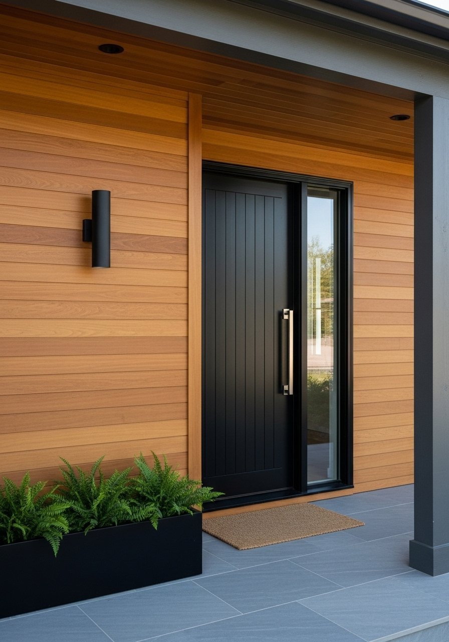 Porte noire verticale bardage bois