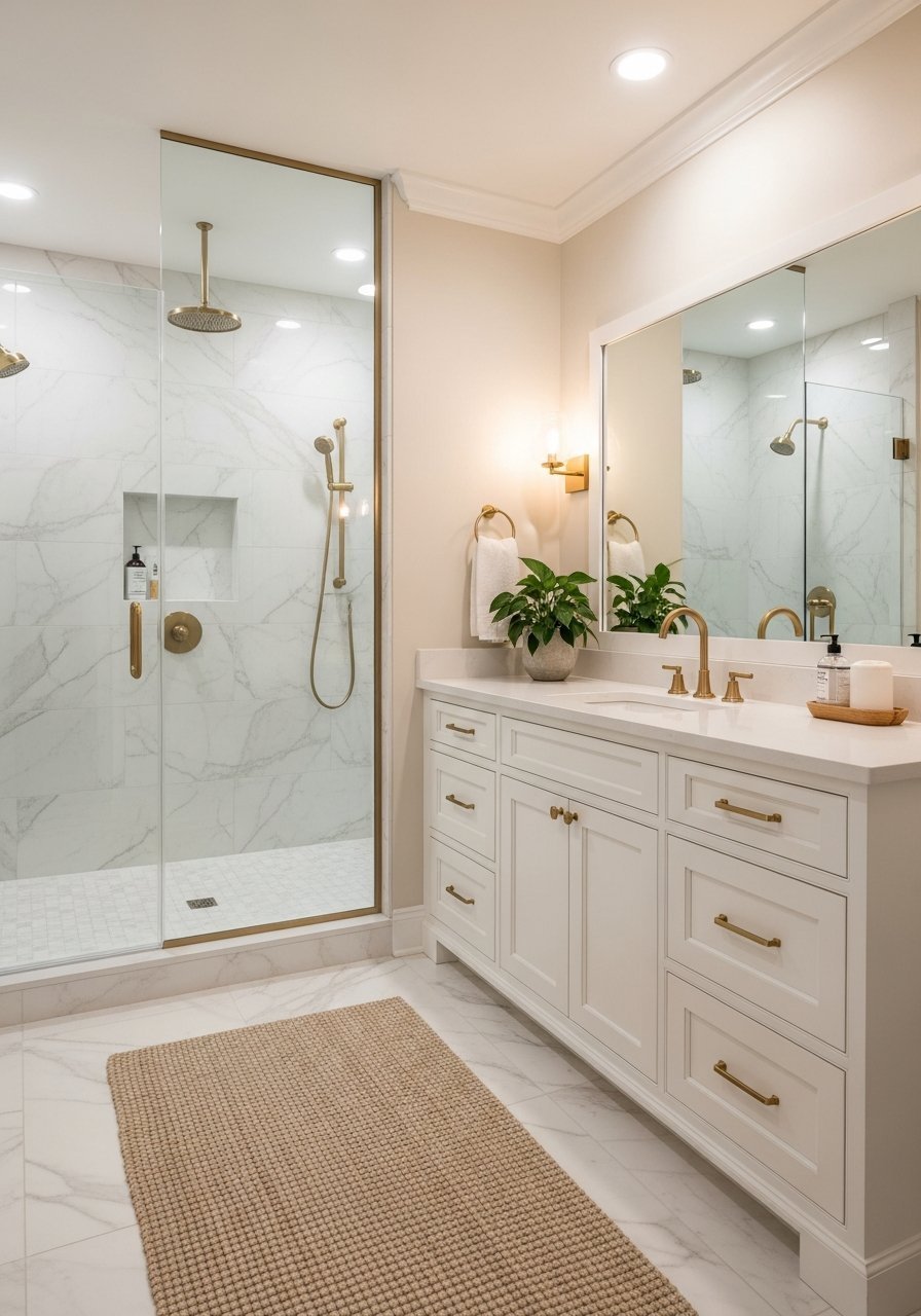 Meuble blanc poignees dorees