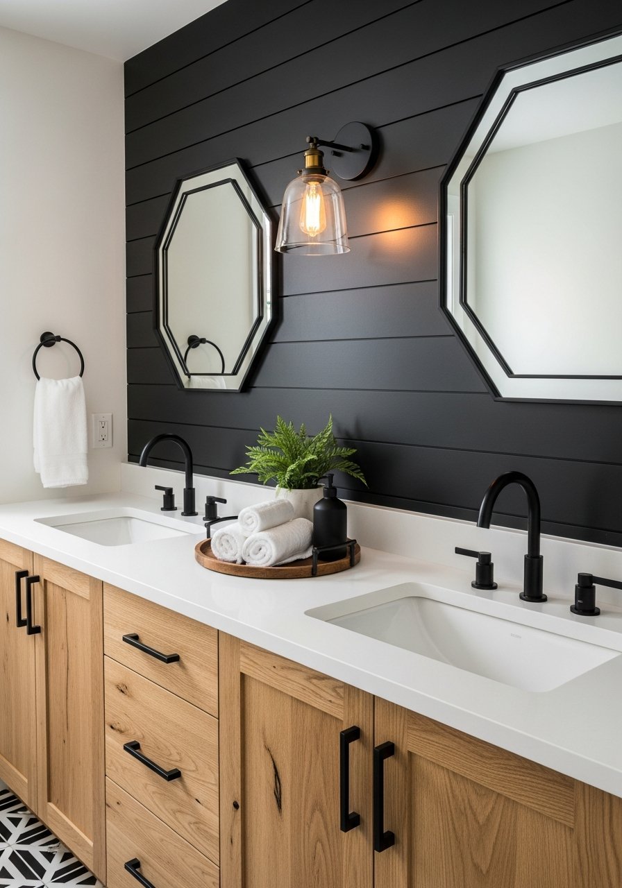 Salle bain noir et blanc verriere