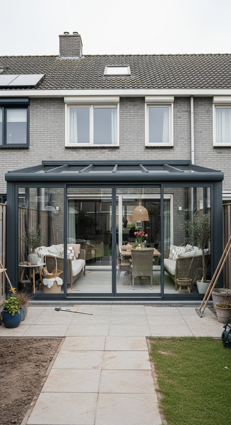 Véranda terrasse comme extension de maison de ville