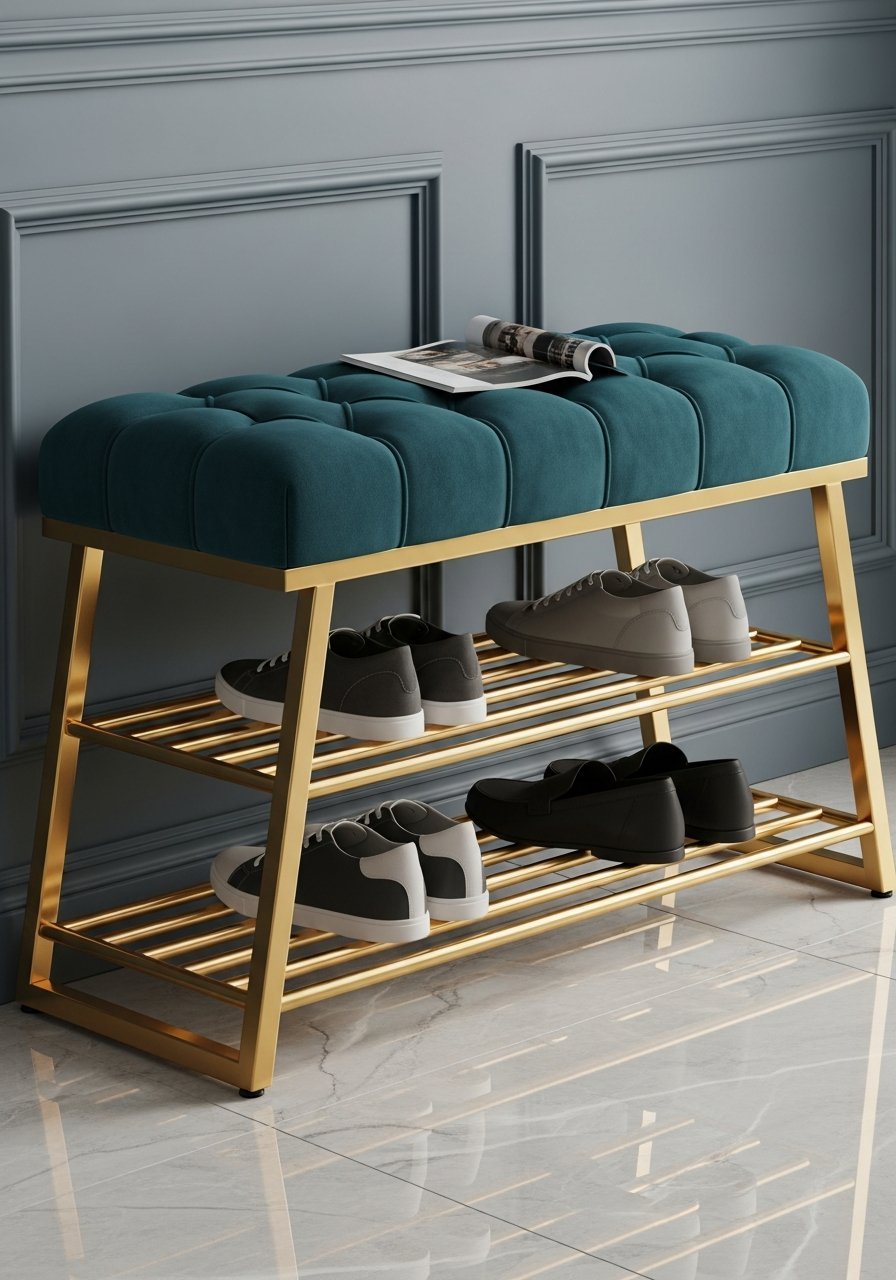 banc velours bleu dore