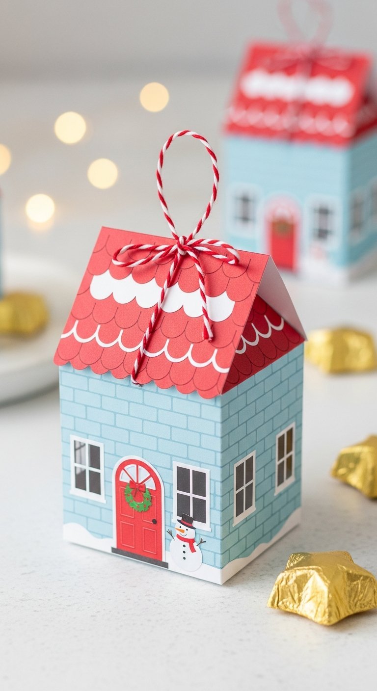 Boite cadeau en papier bricolage en forme de maison de noel