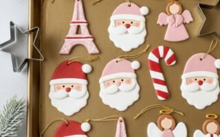 Ornements de Noel plats style biscuits père noel tour eiffel