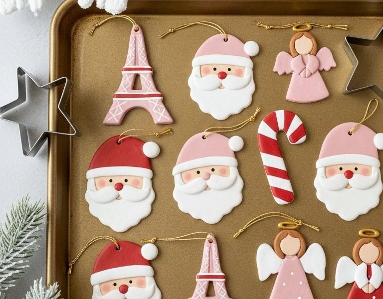 Ornements de Noel plats style biscuits père noel tour eiffel