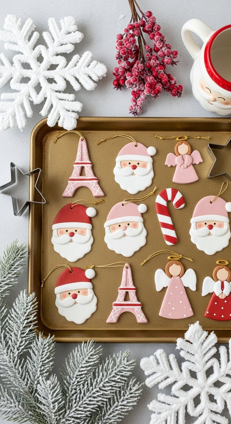 Ornements de Noel plats style biscuits père noel tour eiffel