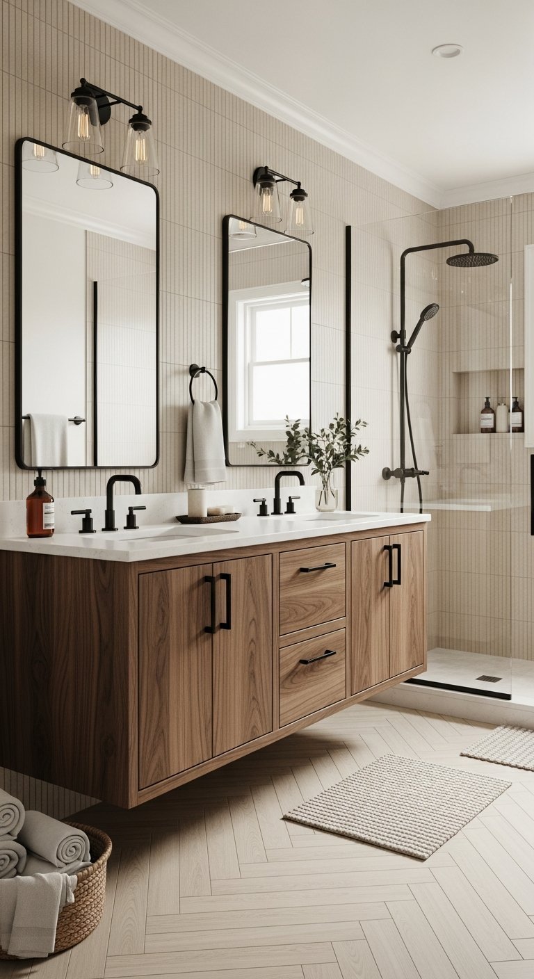 Sol chevrons meuble noyer