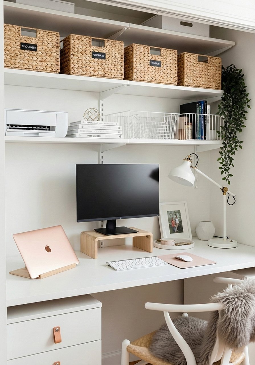 bureau placard paniers osier