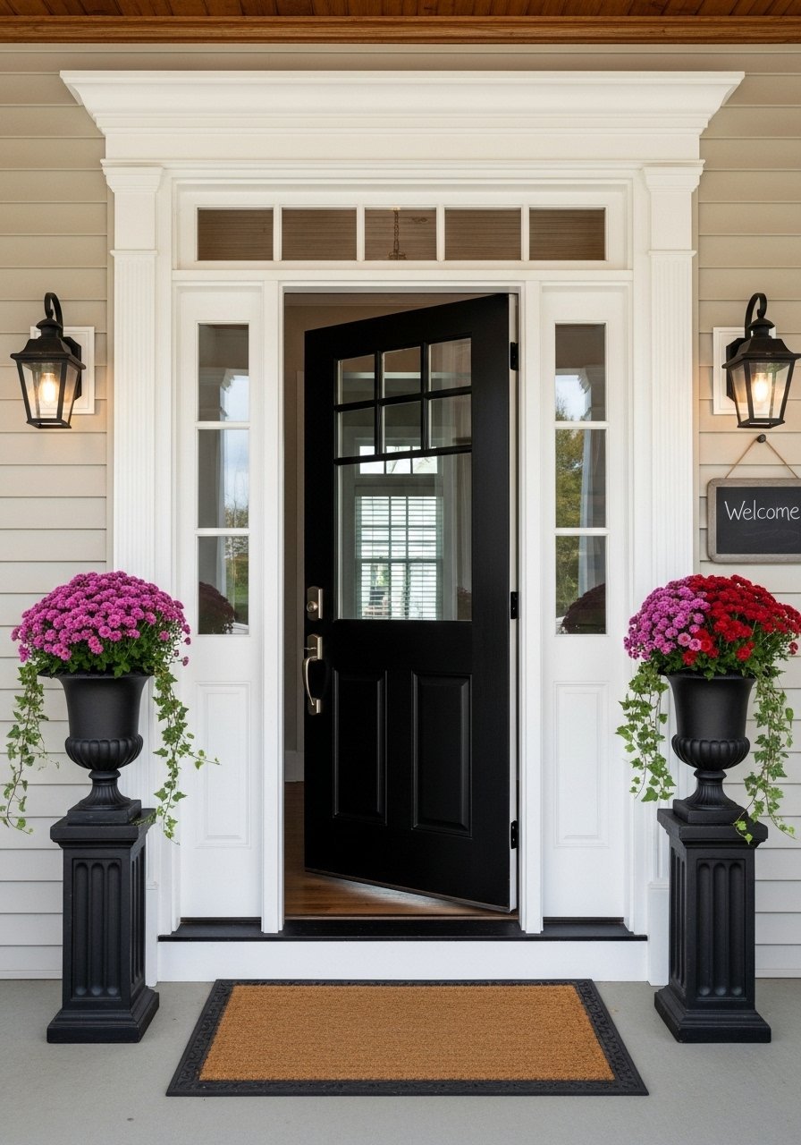 Porte noire ouverte deco automne