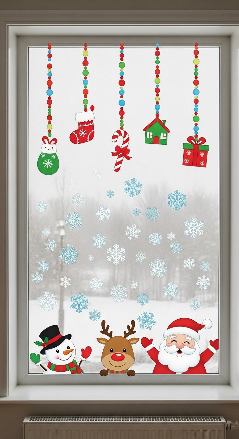 Autocollants de fenêtre de Noël colorés pour enfants avec Père Noël