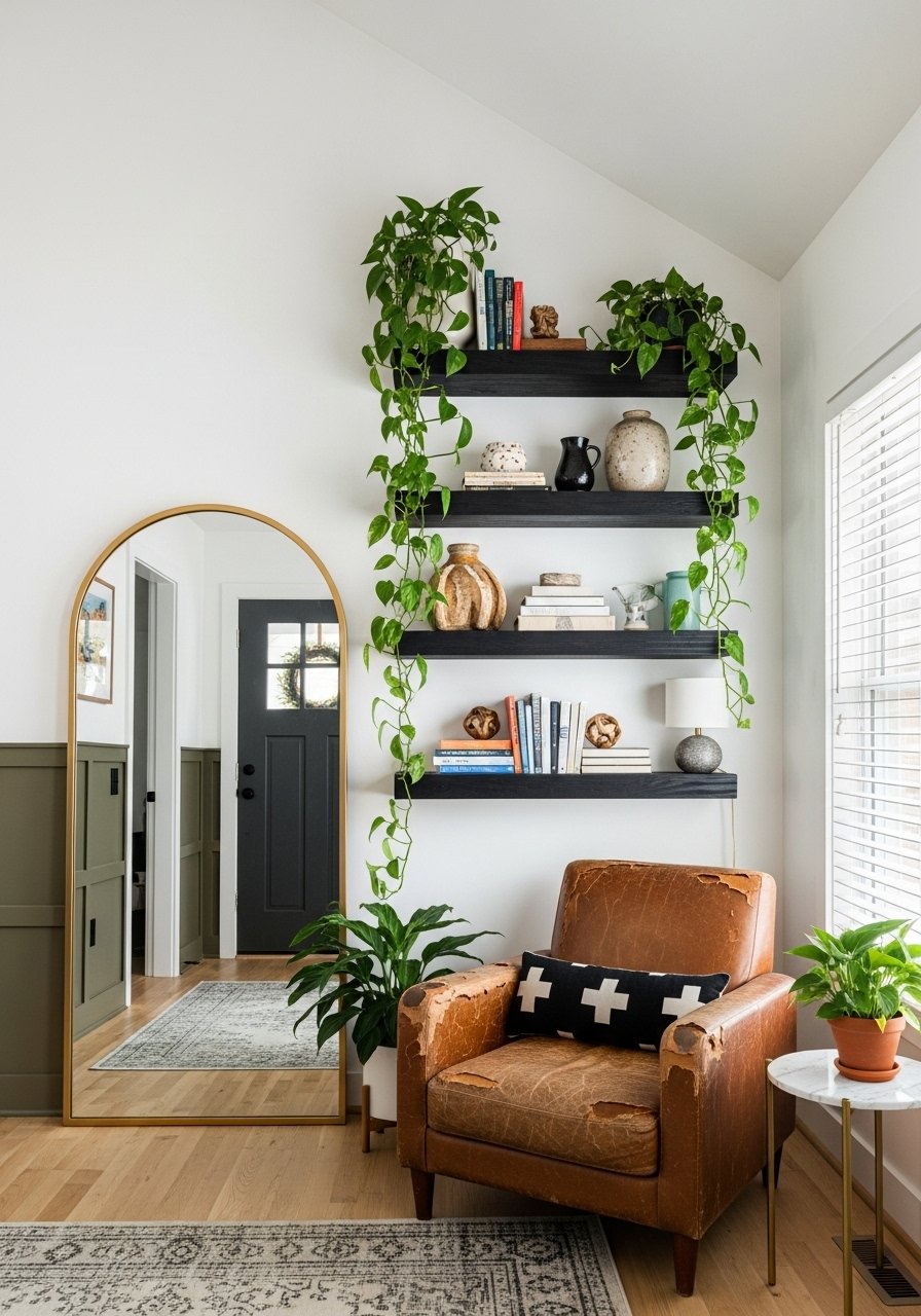 Coin fauteuil cuir deco vegetale