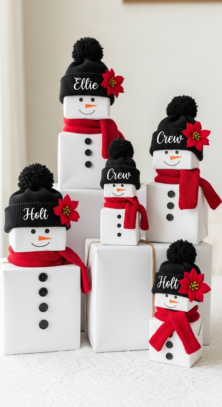 Escabeau blanc utilisé comme étagère pour un village de Noël miniature