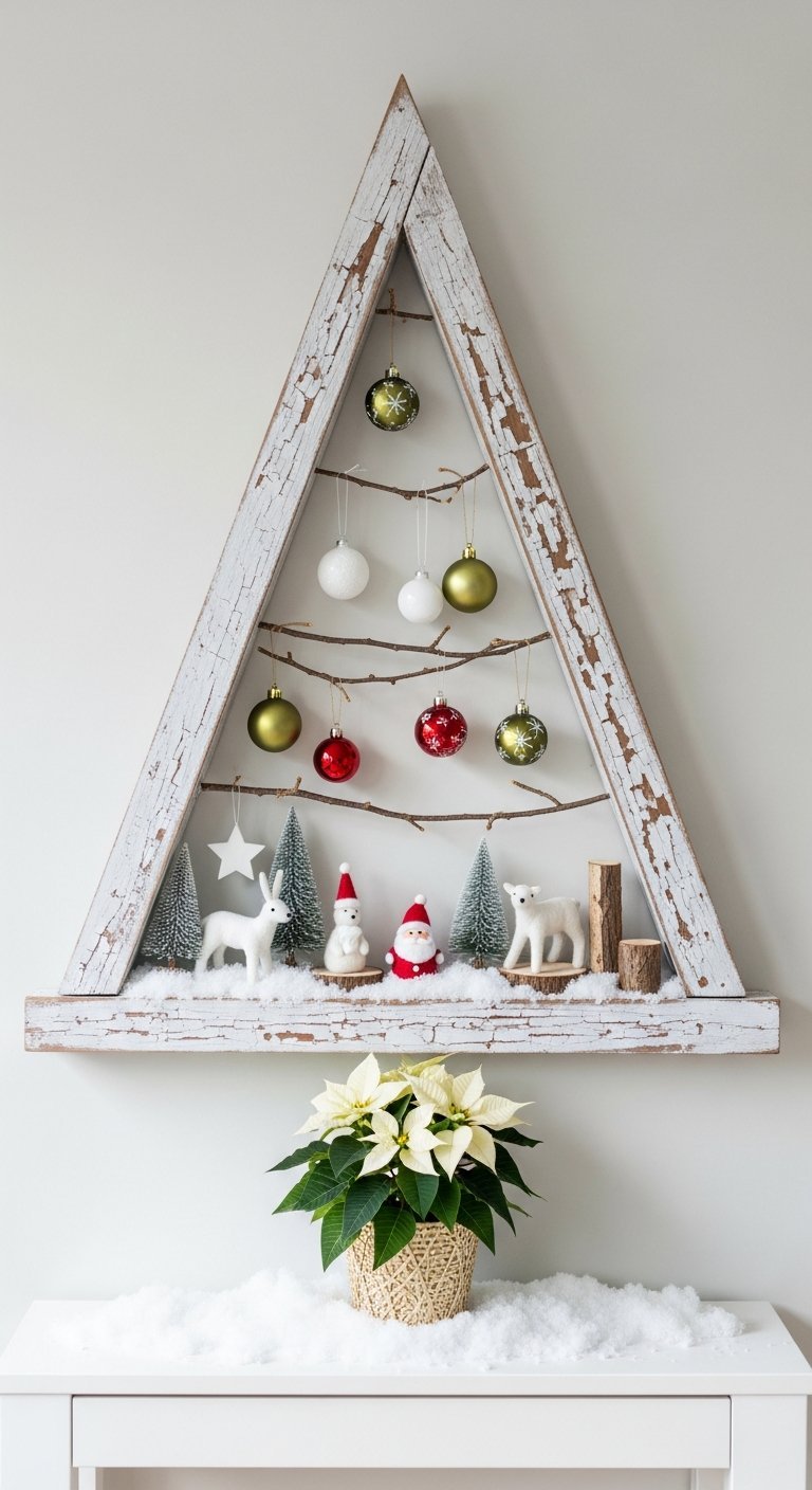 Passage de couloir décoré arches de guirlandes lumineuses et poinsettias
