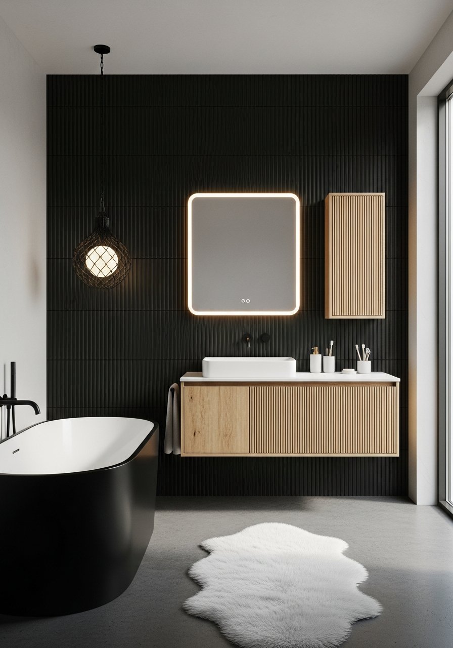 Mur texture noir miroir led carre
