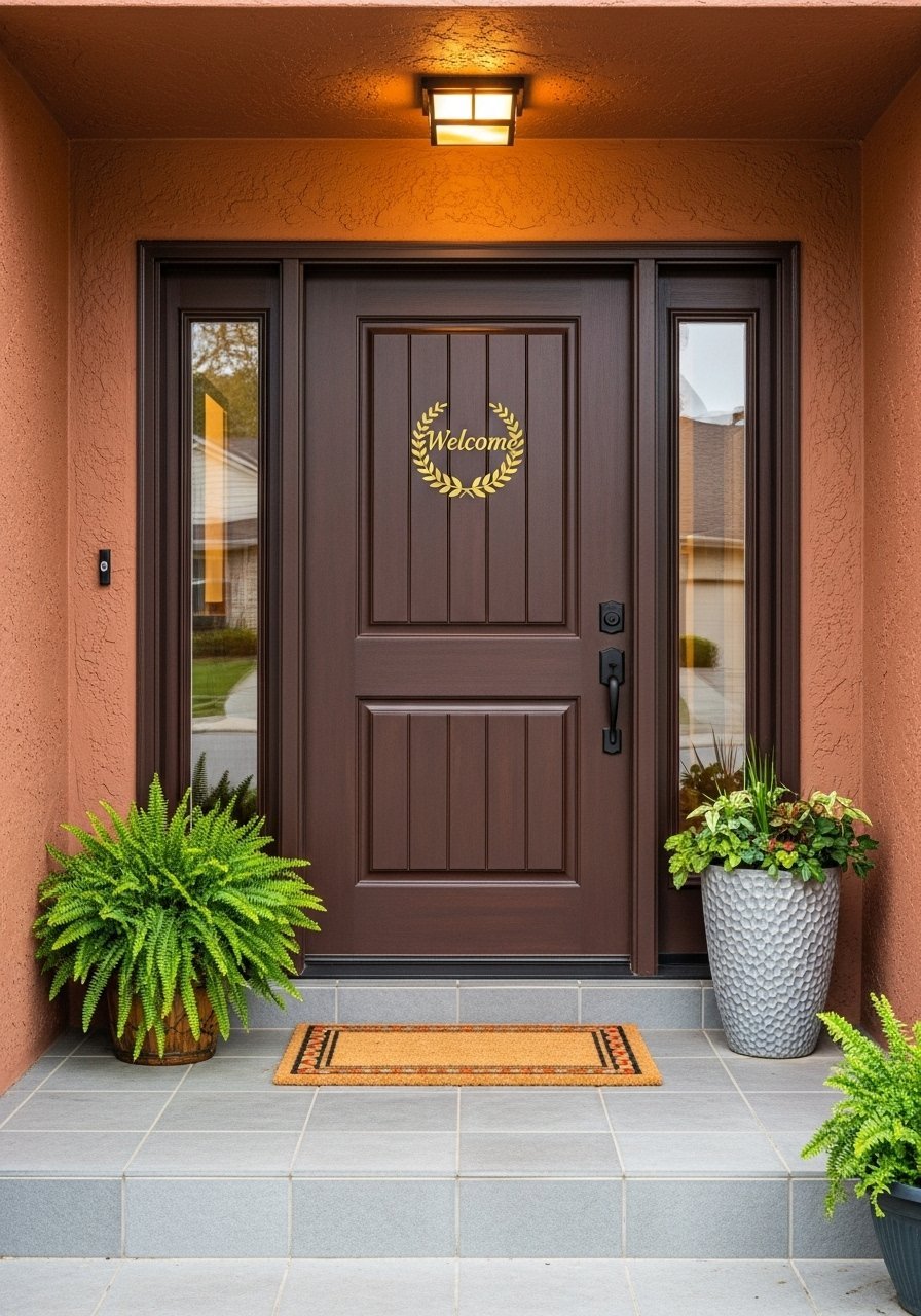 Porte entree marron moulures classiques