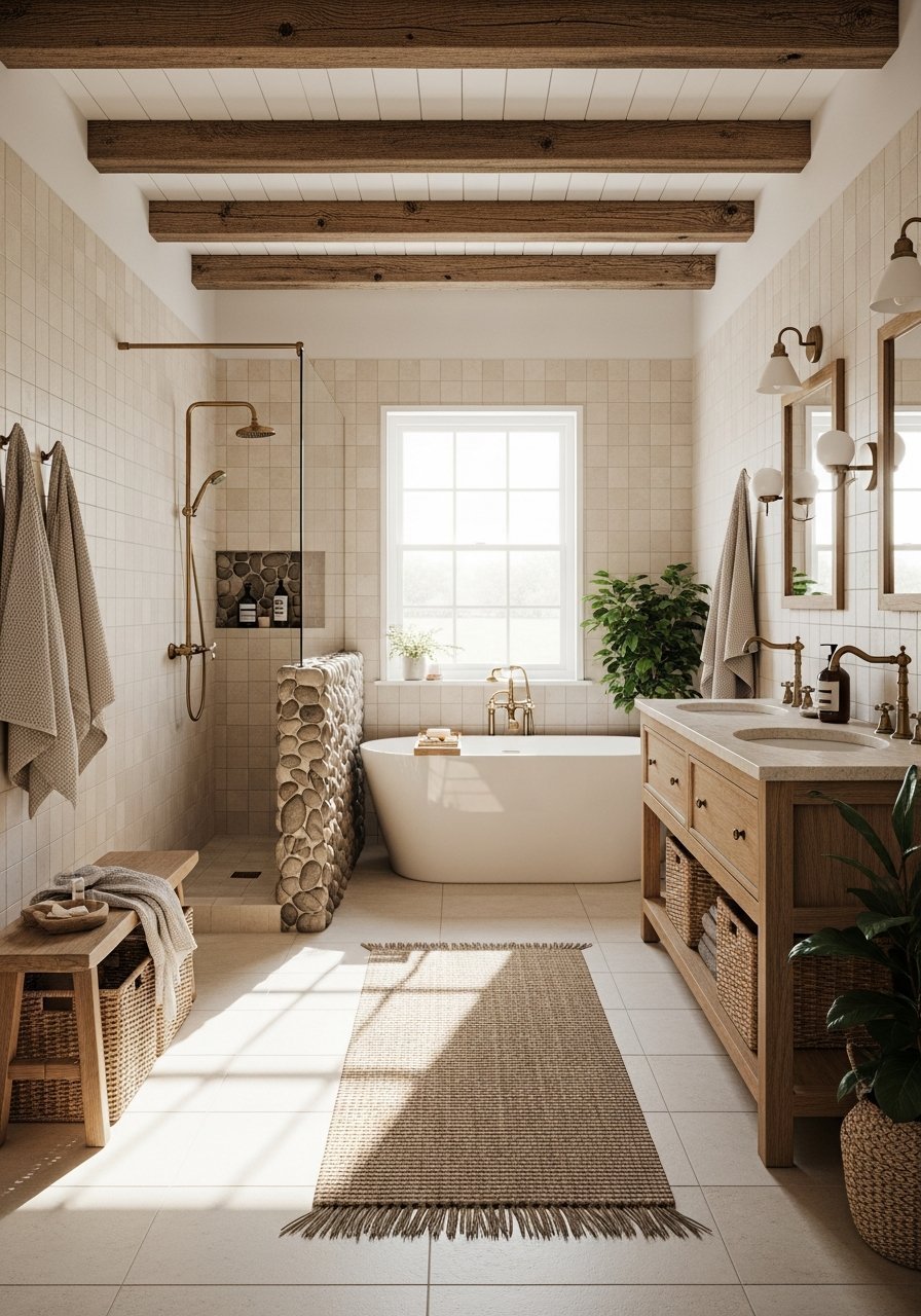 Poutres apparentes douche galets