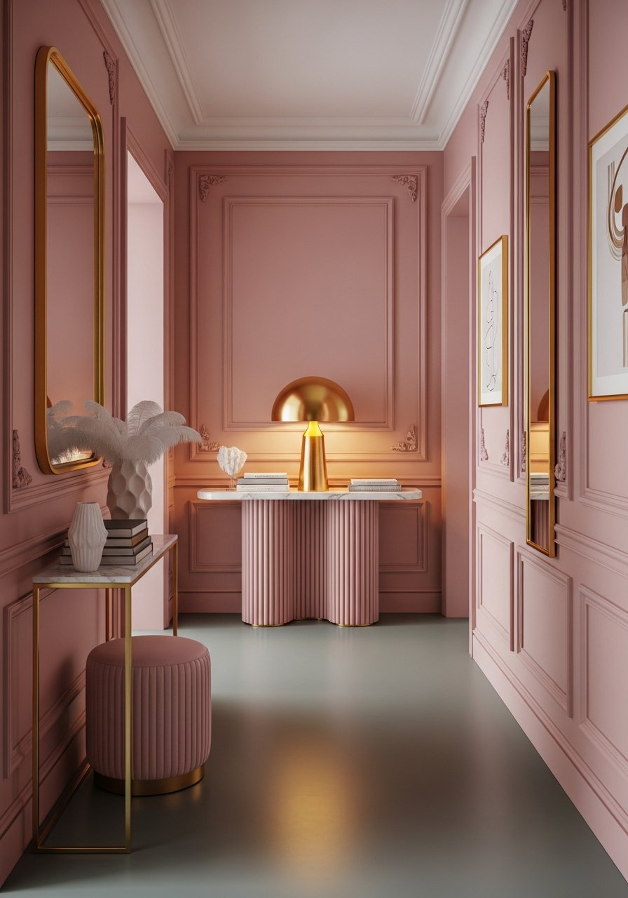 decoration murale rose poudre