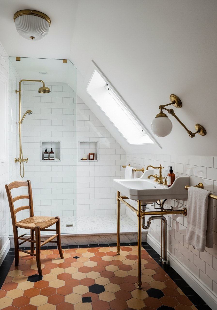 salle de bain mansardee carrelage blanc