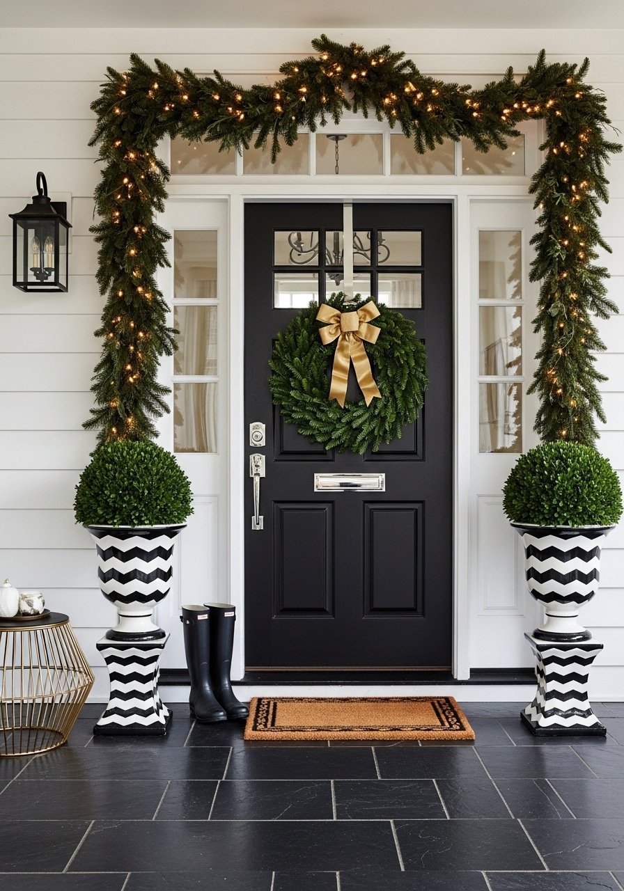 Decoration noel porte noire guirlande