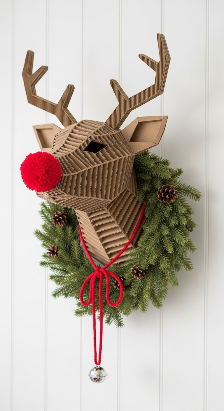 Tete de renne en carton bricolage de noel avec nez pompon rouge