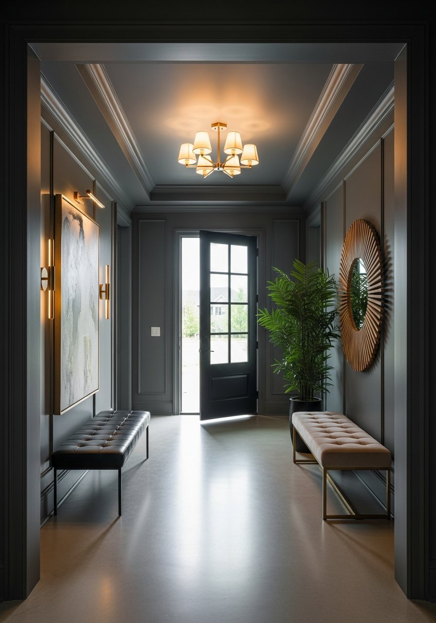 entree sombre banc cuir