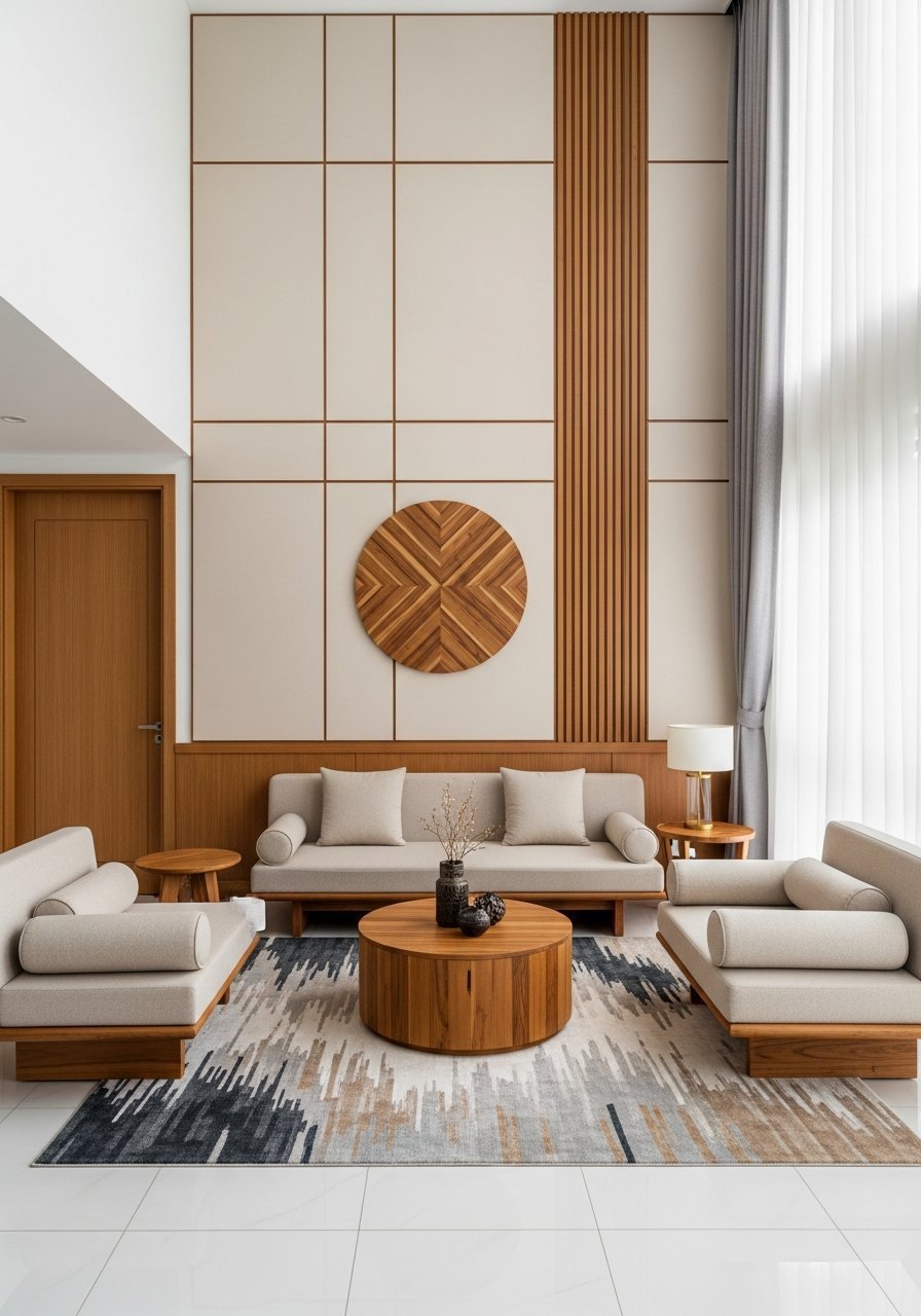 salon hauteur plafond bois