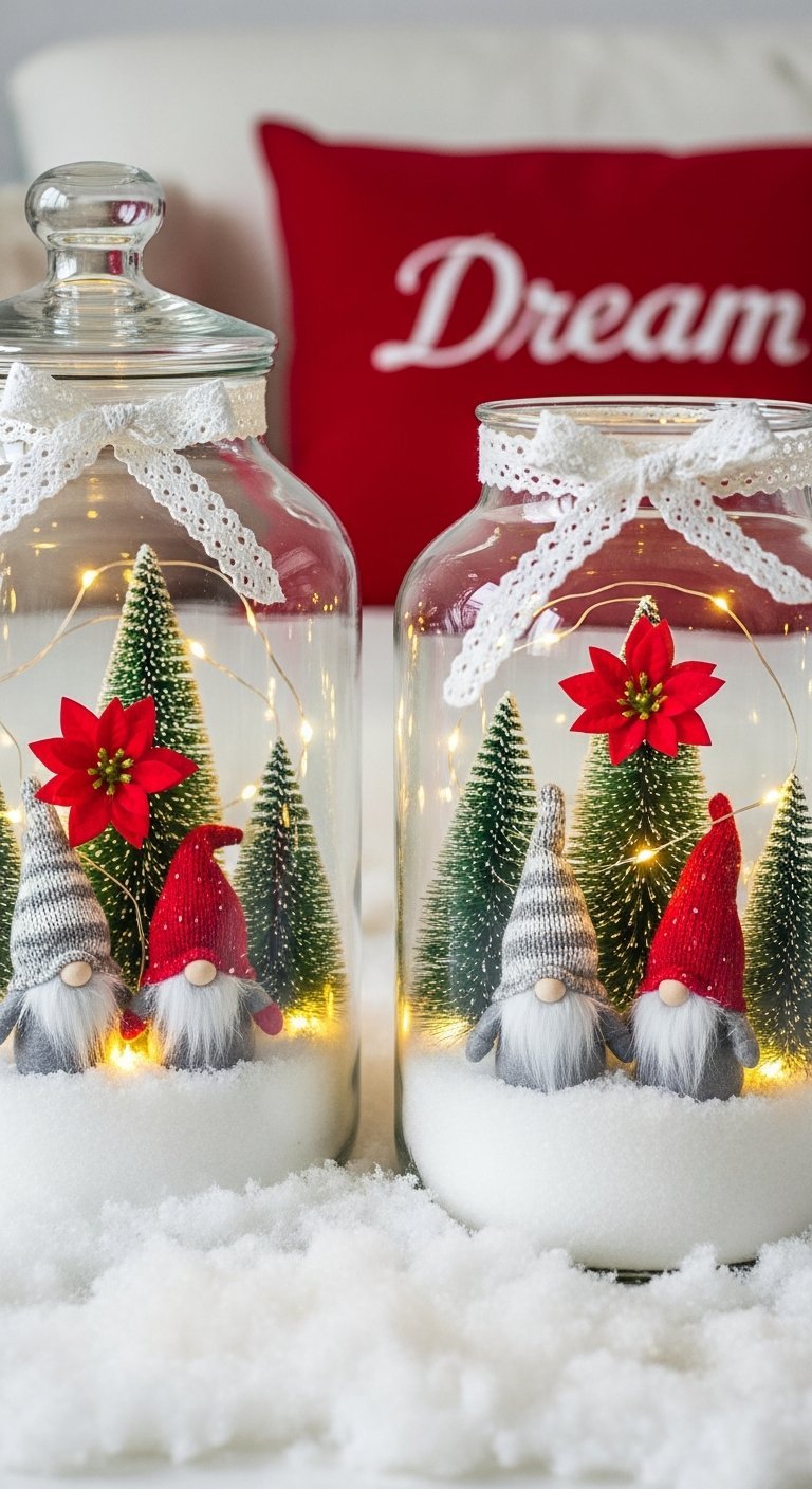 Bocaux en verre DIY avec scènes de gnomes et lumières