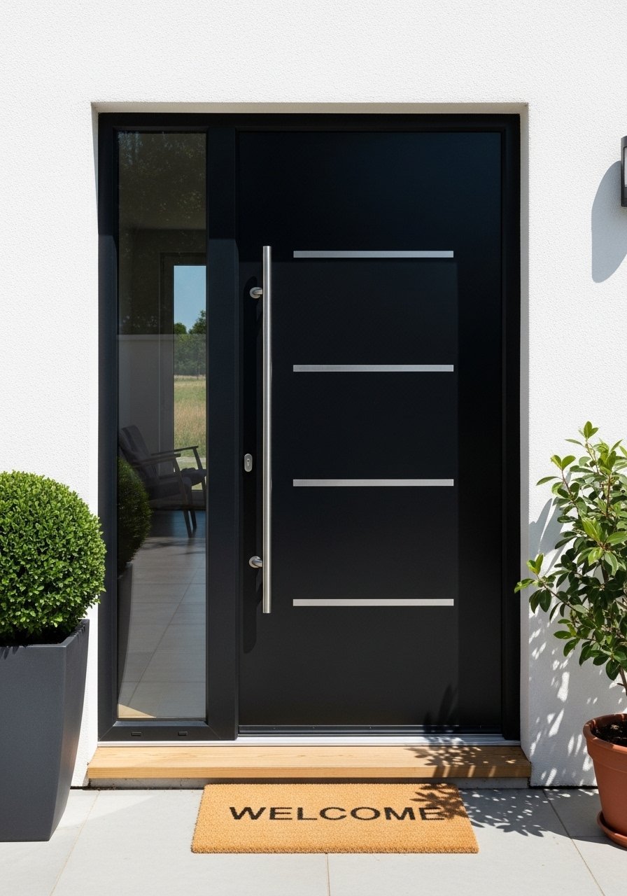 Porte moderne noire lignes argent