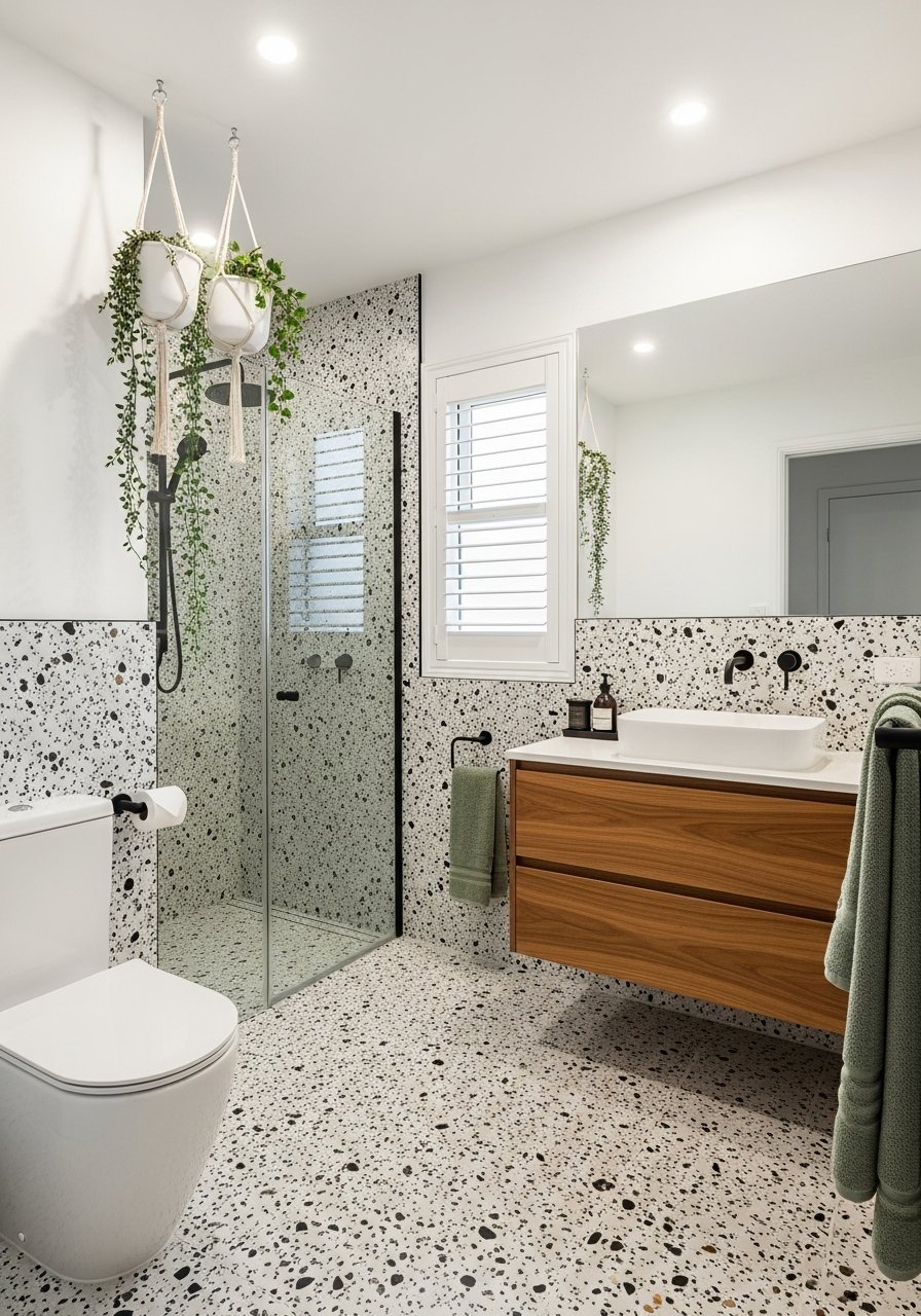 Terrazzo noir et blanc plantes