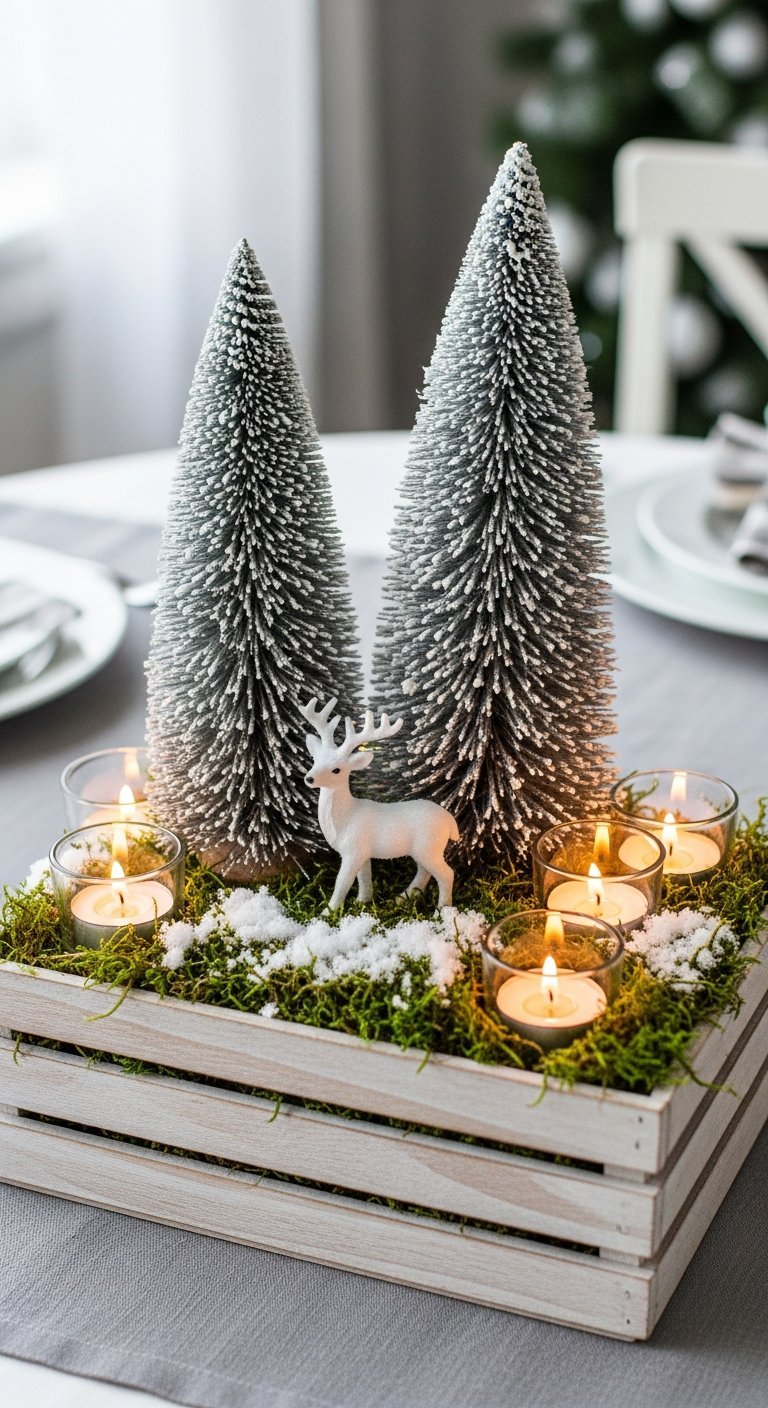 Centre de table noel naturel style scandinave avec mousse et renne