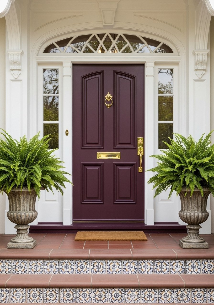 Porte entree couleur prune imposte