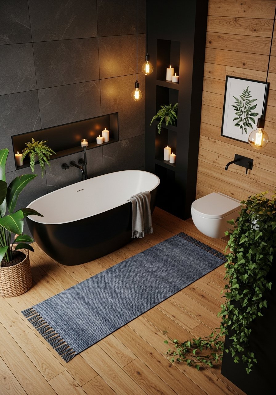 Niches murales noires plantes vertes