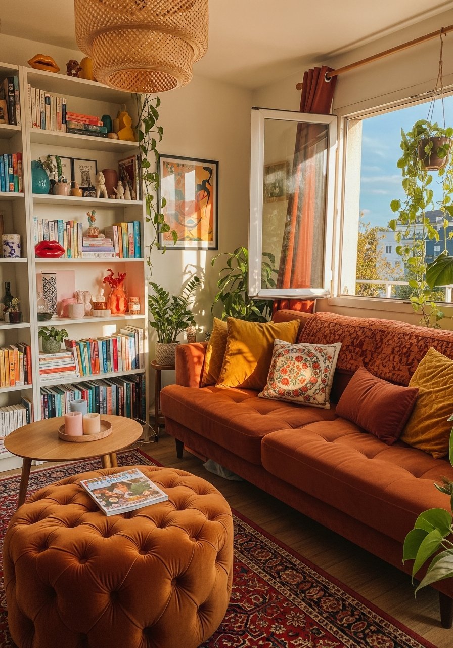 salon lumineux canape rouille