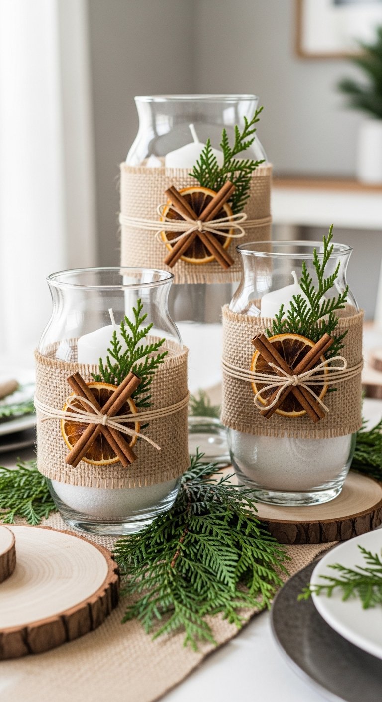 Centre de table noel naturel diy avec bocaux en verre et cannelle