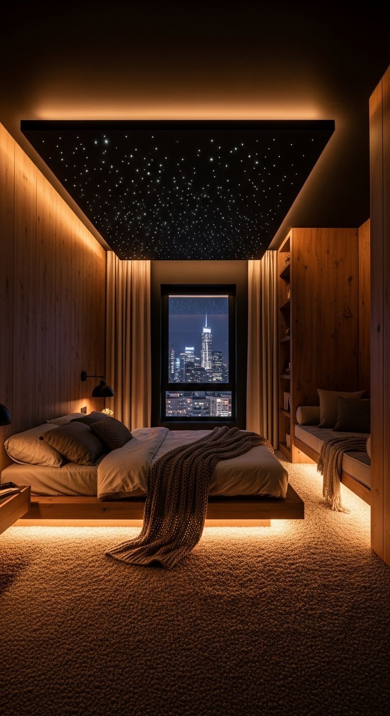 Chambre luxe avec vue sur la ville et plafond etoile