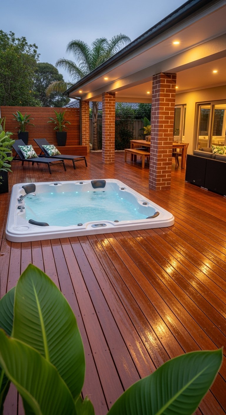 jacuzzi exterieur terrasse briques bois