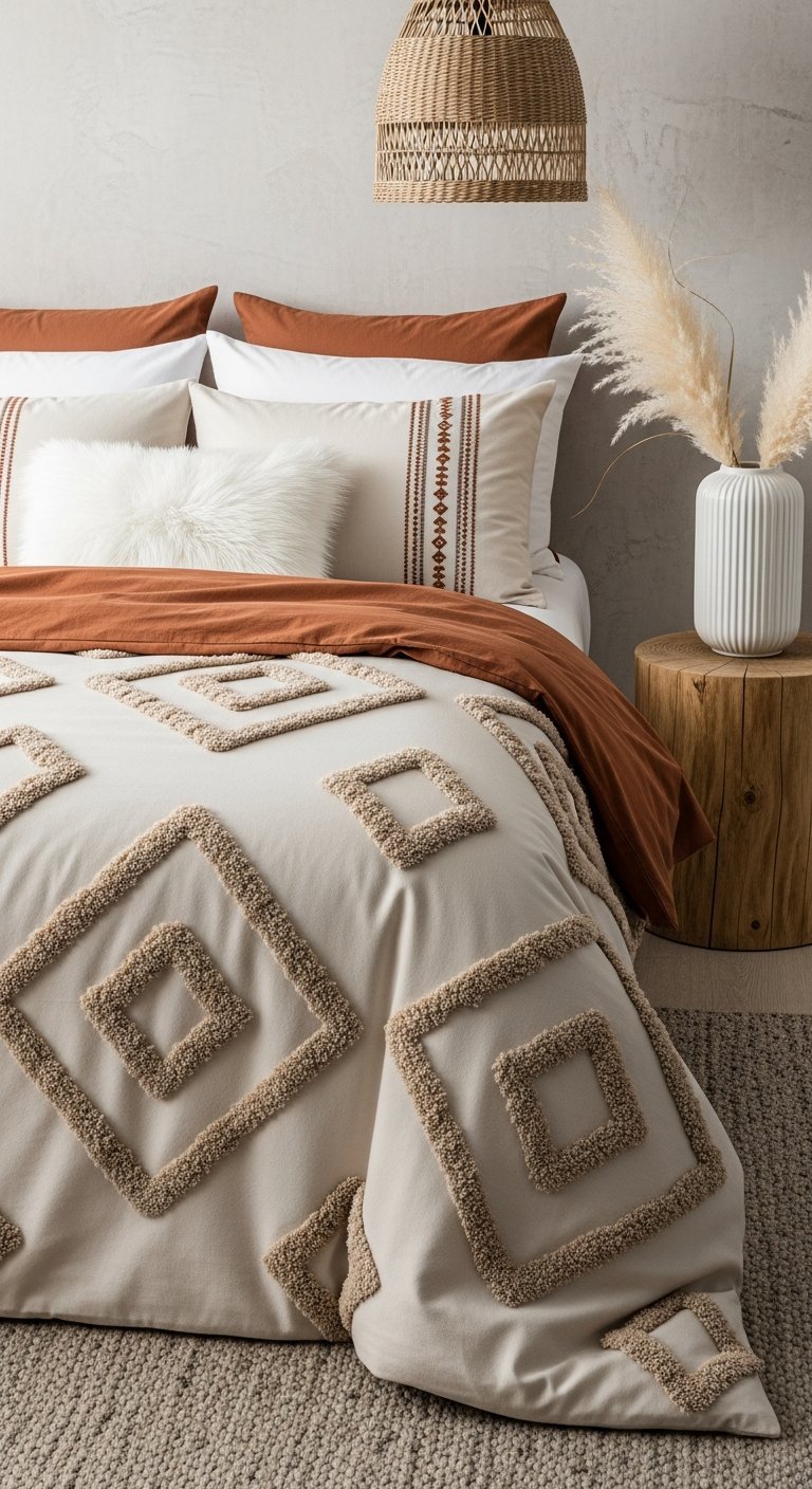 Detail lit housse couette boho