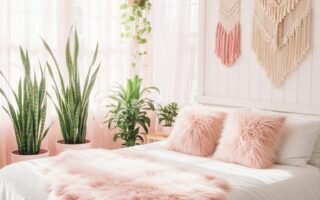 chambre rose boheme plantes