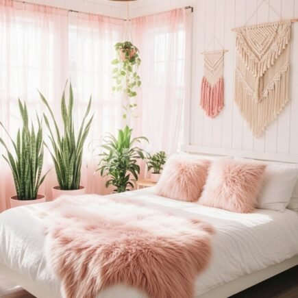 chambre rose boheme plantes