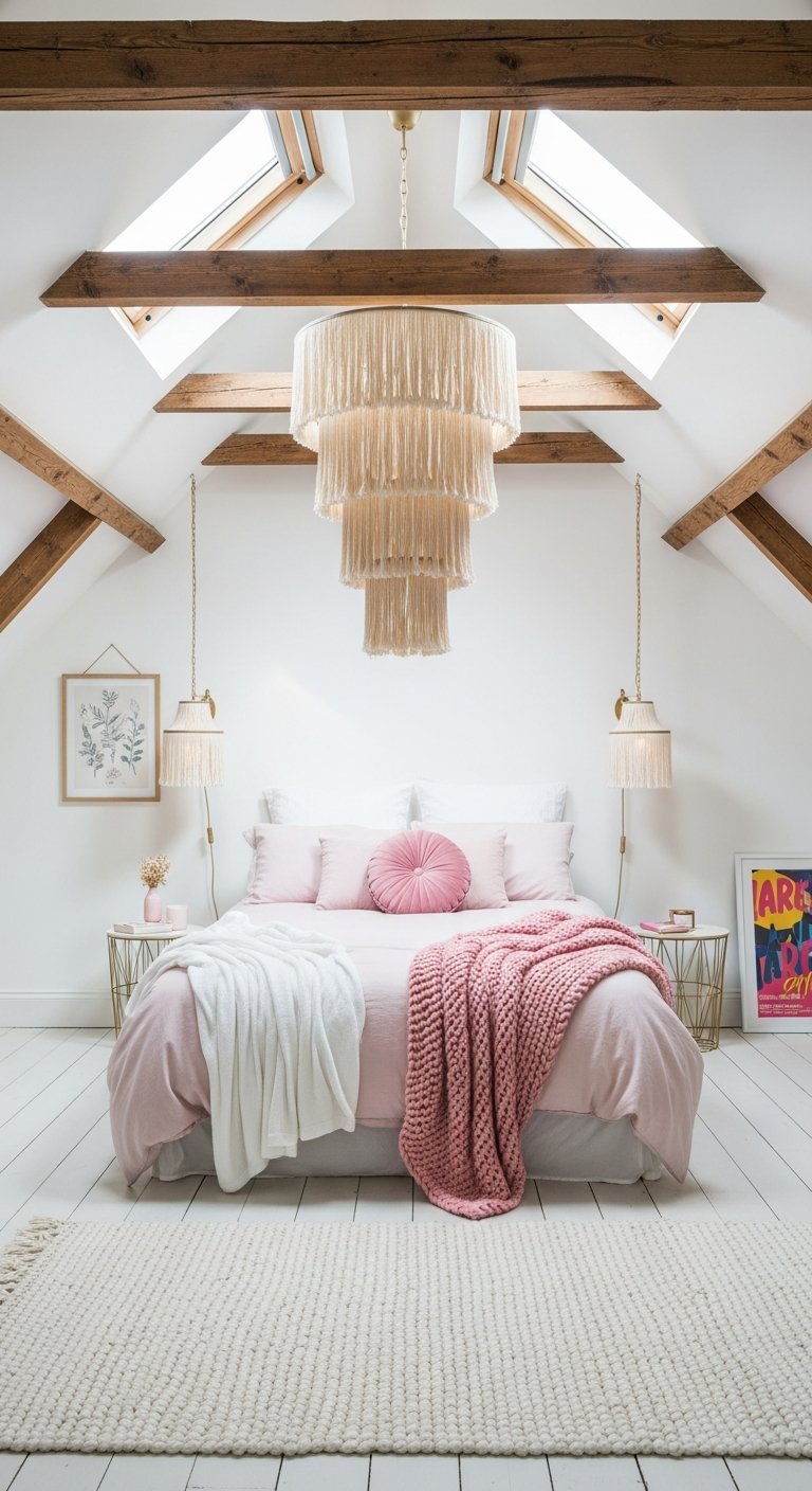 chambre rose poudre lustre