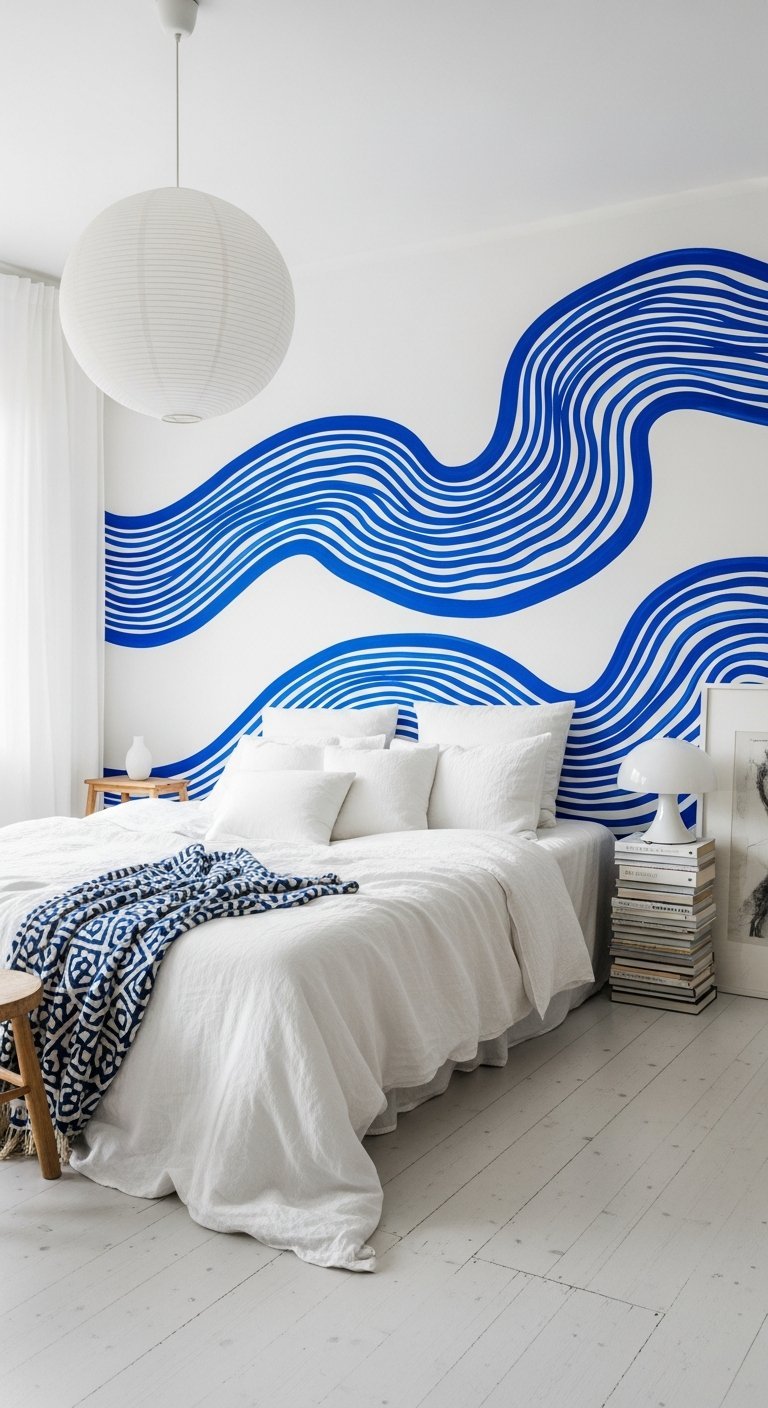 vagues bleues peinture murale