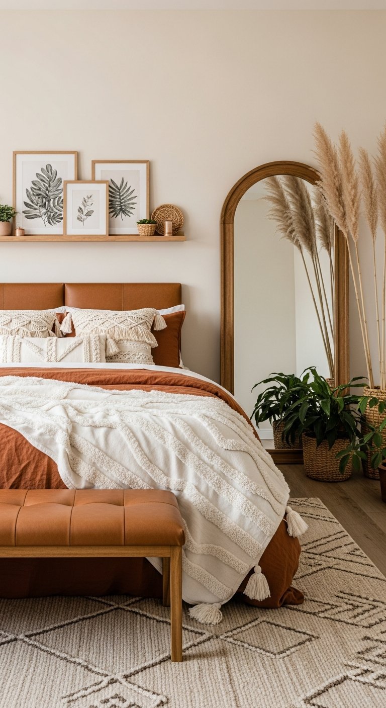 Grand miroir arche banc cuir