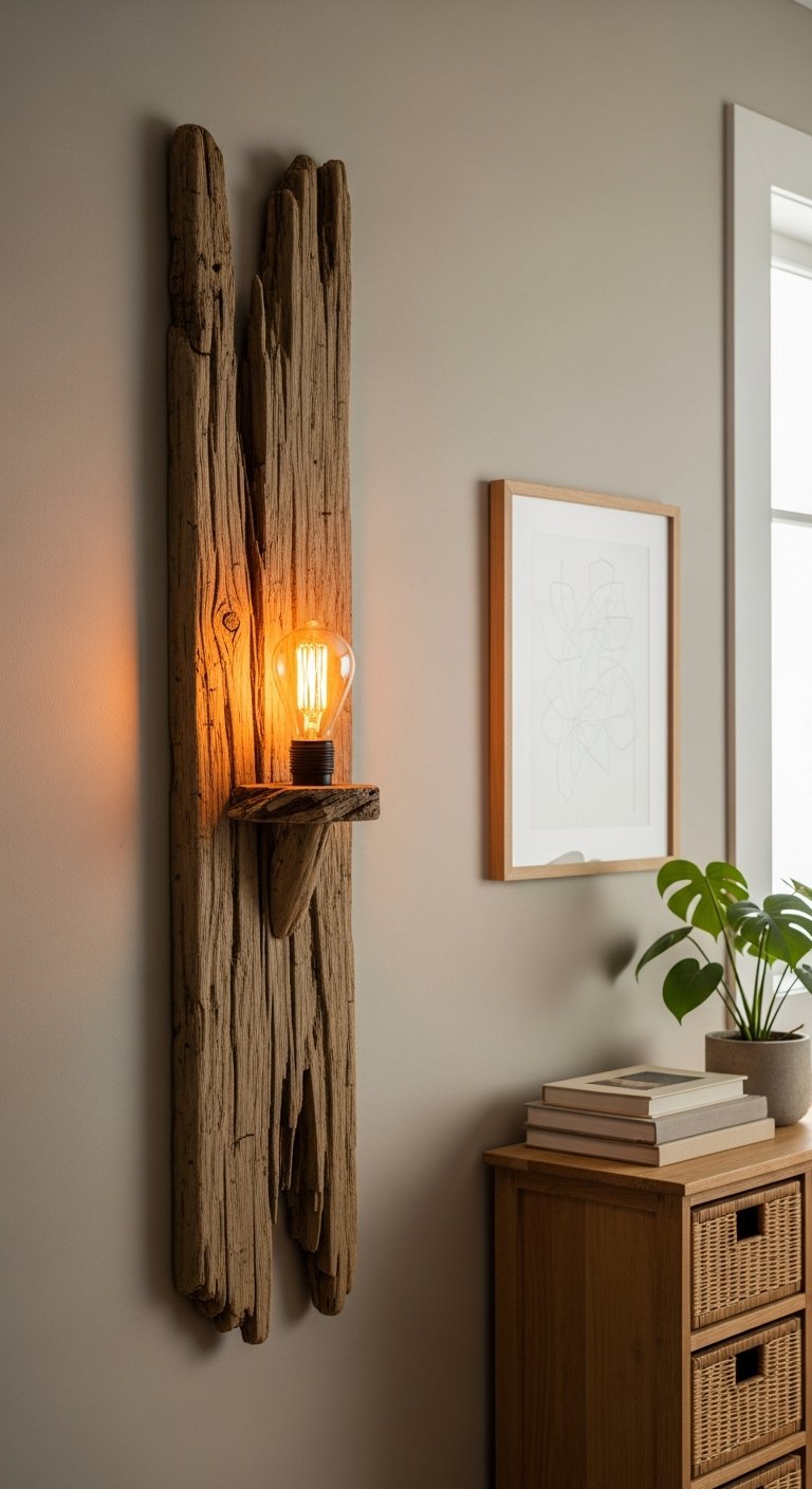 applique murale bois brut ampoule