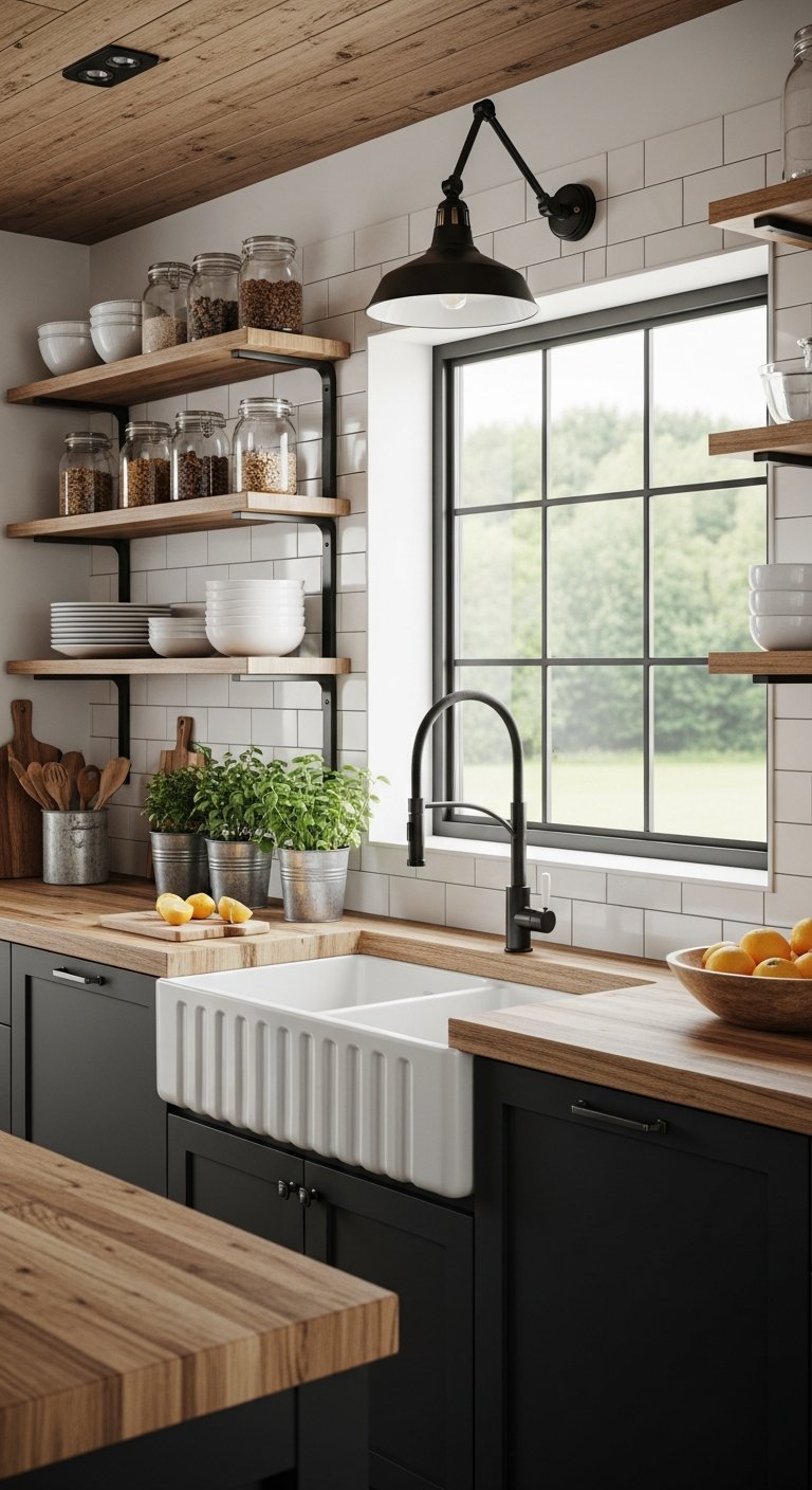 etageres cuisine bois applique noire