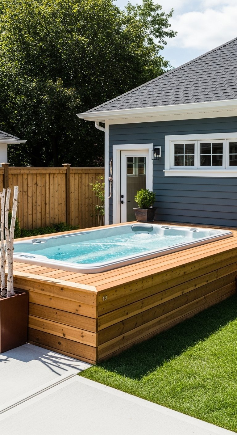 jacuzzi exterieur terrasse nage couloir