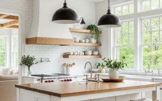 ilot cuisine bois suspensions noires